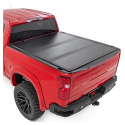 Rough Country Hard Tri-Fold Truck Bed Tonneau Cover For Chevy Silverado & GMC Sierra 1500 (2019-2025) - Aluminum Flip-Up Folding Bed Cover, Fits 5'10 