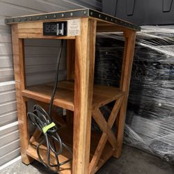 Side Table With Electric Port - Real Wood