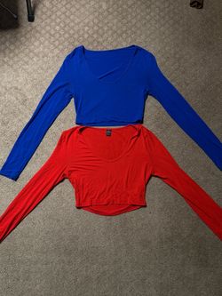 Long Sleeve Crop Tops Bundle Blue and Red