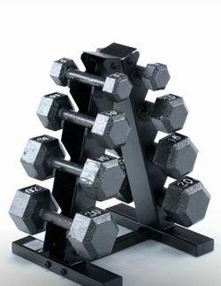 Brand new dumbbells 5-20 lbs with weight rack