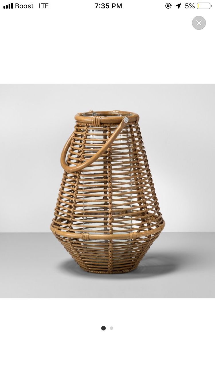 Rattan Lantern Candle Holder with Glass