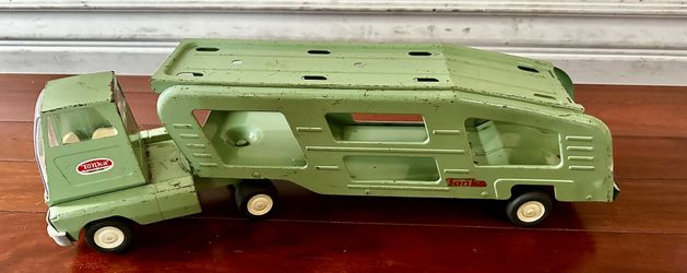 vintage 1960’s pressed steel tonka light green auto carrier 