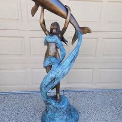 Lifesize Bronze Woman with Dolphin Statue / Fountain 