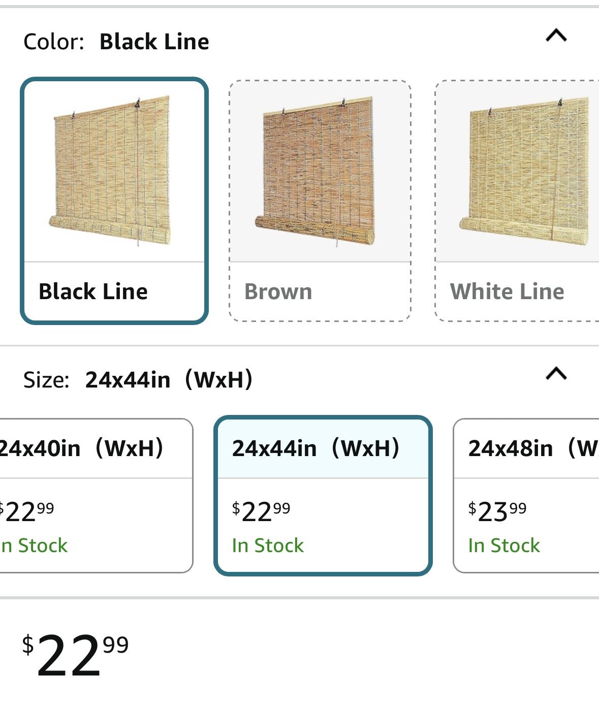 Roll Up Bamboo Shades 24x44