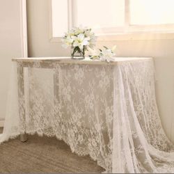 Lace Tablecloth White Wedding Tablecloths 60x120 Inch Vintage Rustic Farmhouse Table Fabric For Romantic Wedding Table Decorations