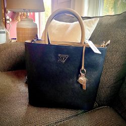 Guess Purse Black w/Tan Handle 