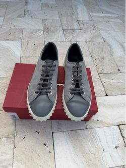 Salvatore Ferragamo Cube Gray Leather Low Top Sneakers Mens Size 11