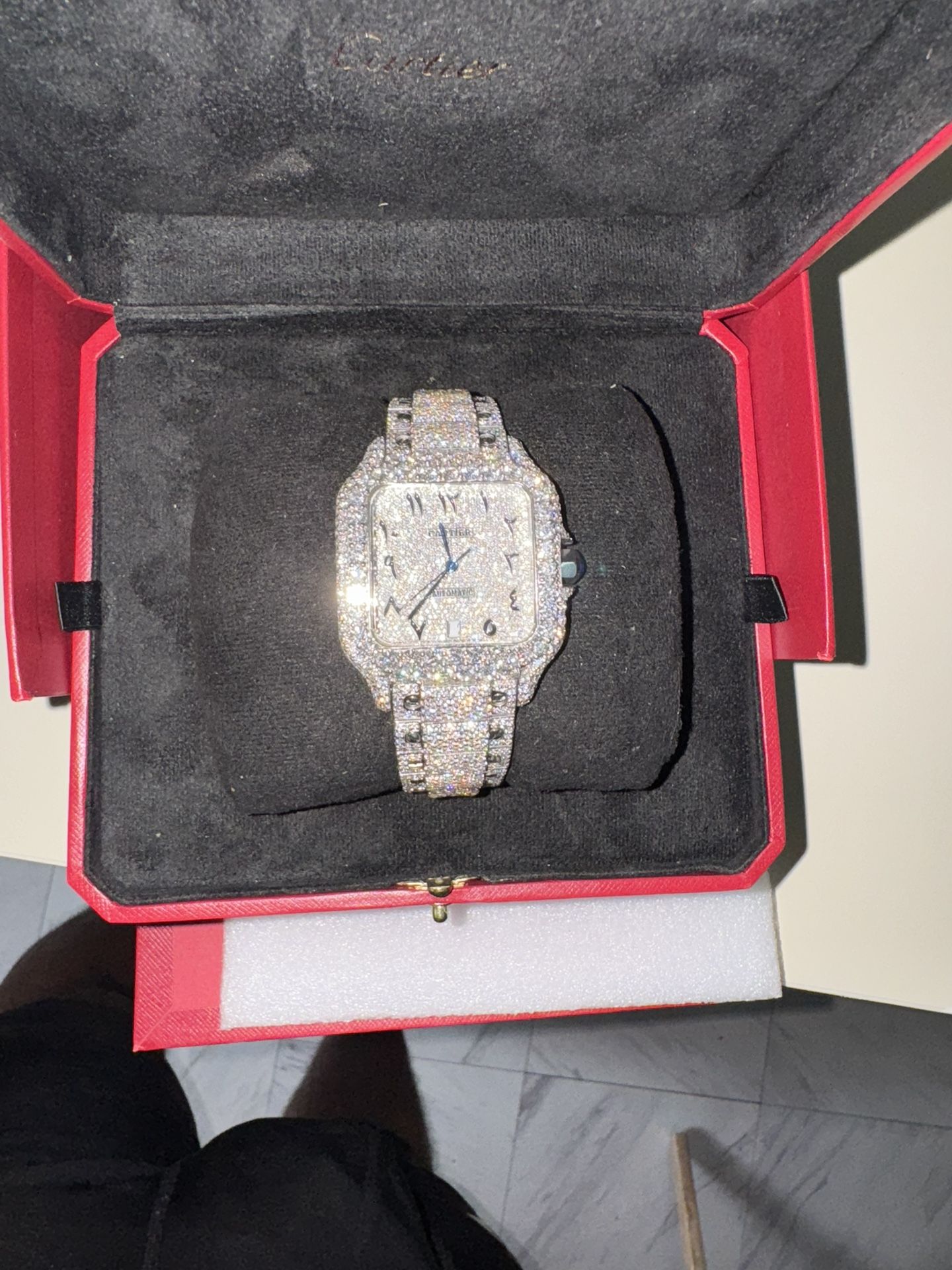Moissanite Cartier Santos Arabic Dial 41MM Diamond Tester Certified