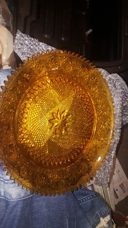 Vintage Tiara Exclusives 12" Amber Sandwich Glass Serving Platter / Tray