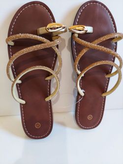 Women's Rhinestone Strappy Flat Sandals Size 39