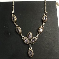 925 Sterling silver Vintage Amethyst Necklace Size 16”