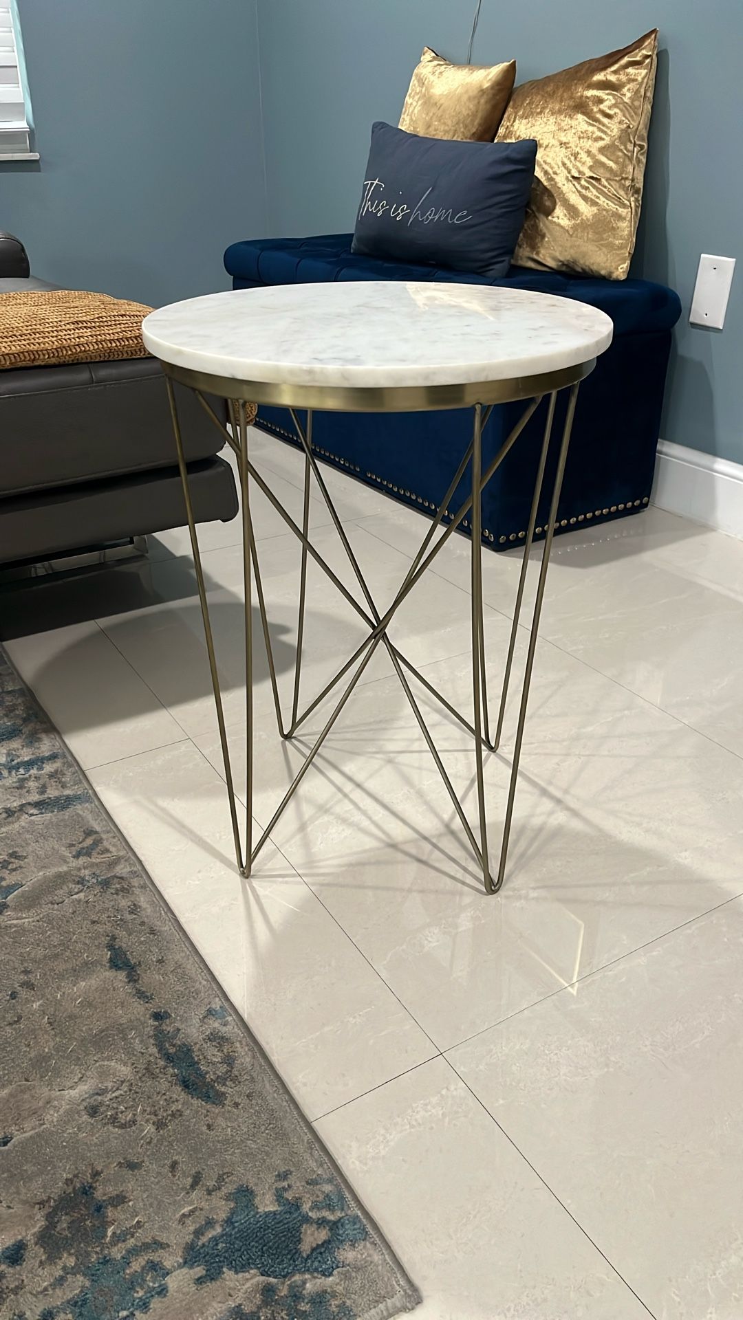 Small Round End Table Gold Accent