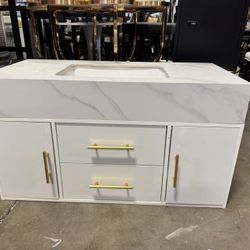 Bathroom Vanity Set 39.4" Modern Floating Sintered Stone Bathroom Vanity White With Sink $400