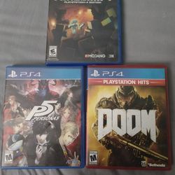 PS4 Games. Persona 5, Minecraft, Doom. 