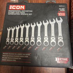 ICON Professional Stubby Flex-Head Metric Ratcheting Combination Wrench Set, 10-Piece