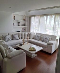 White Fabric Sectional Sofa Set