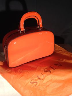 Orange patent leather tote bag