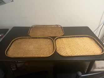 Set of 3 Vintage Woven Rattan/Bamboo Serving Trays – Great Condition