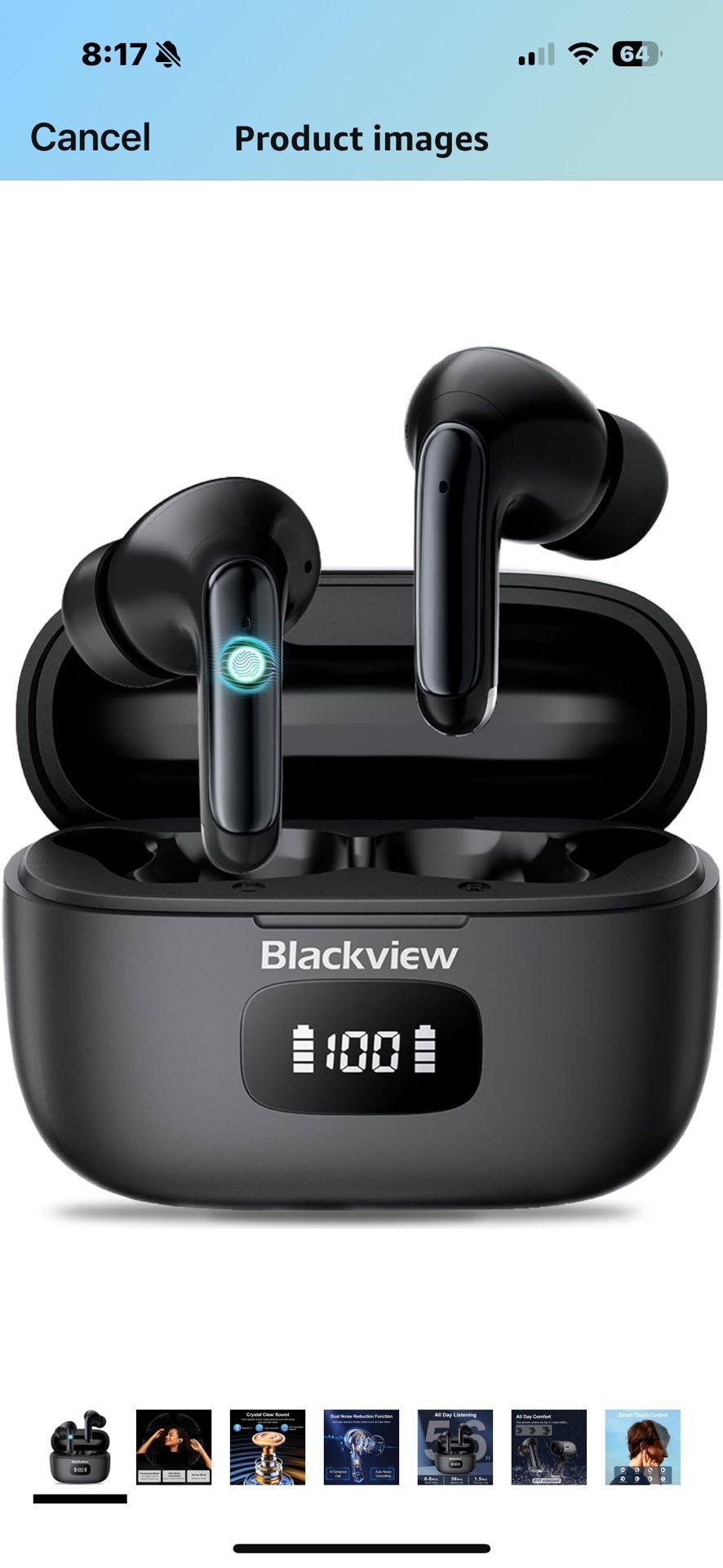 Blackview Wireless Earbuds, Wireless Headphones with Noise Canceling, Bluetooth 5.3 Earphones in-Ear, IPX7 Waterproof True Wireless Stereo Earbuds, US
