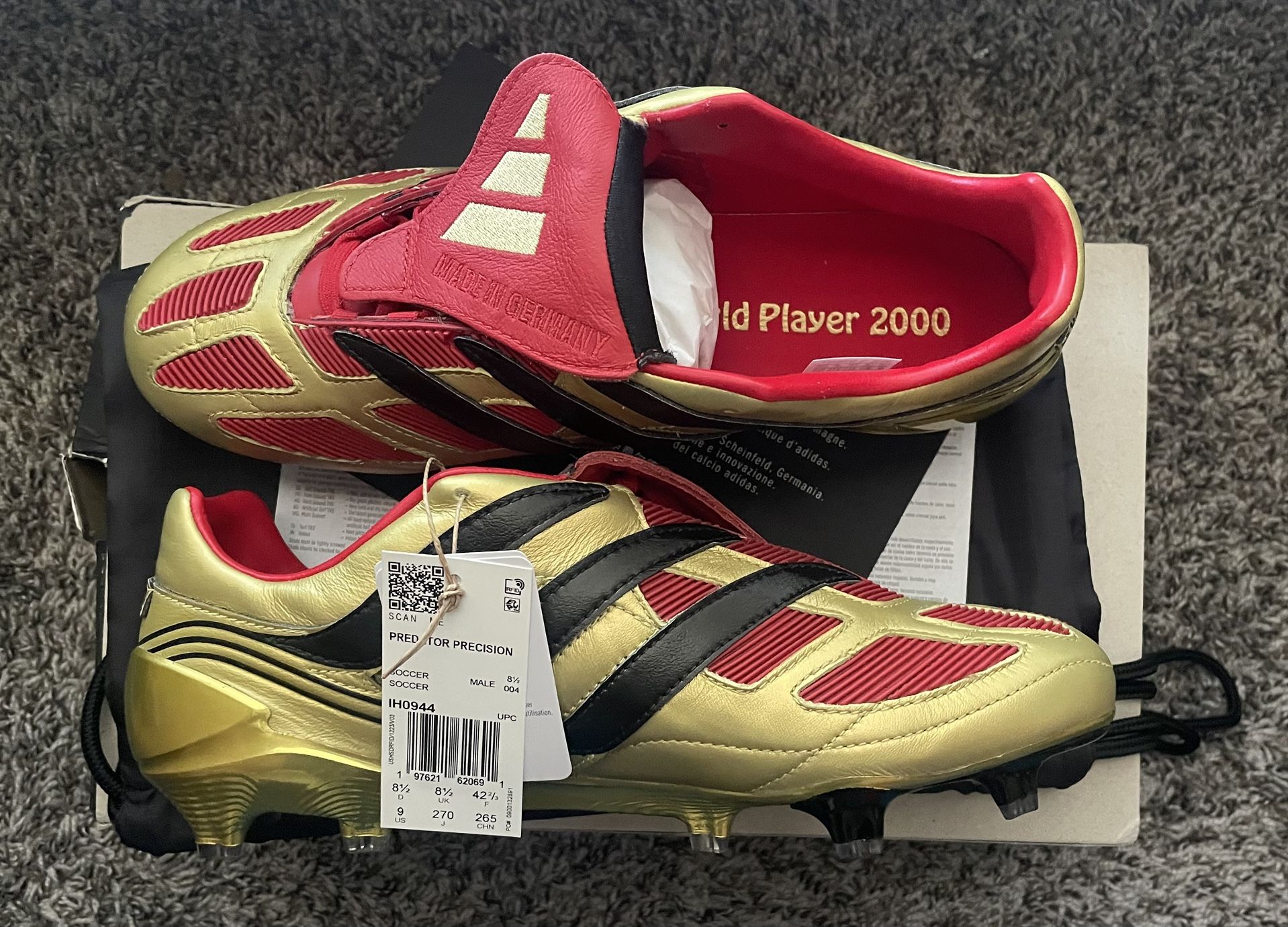 Adidas Predator Precision Elite FG Zidane 2000 Player Of The World Gold Limited Edition Made In Scheinfeld Germany Men’s Size 9