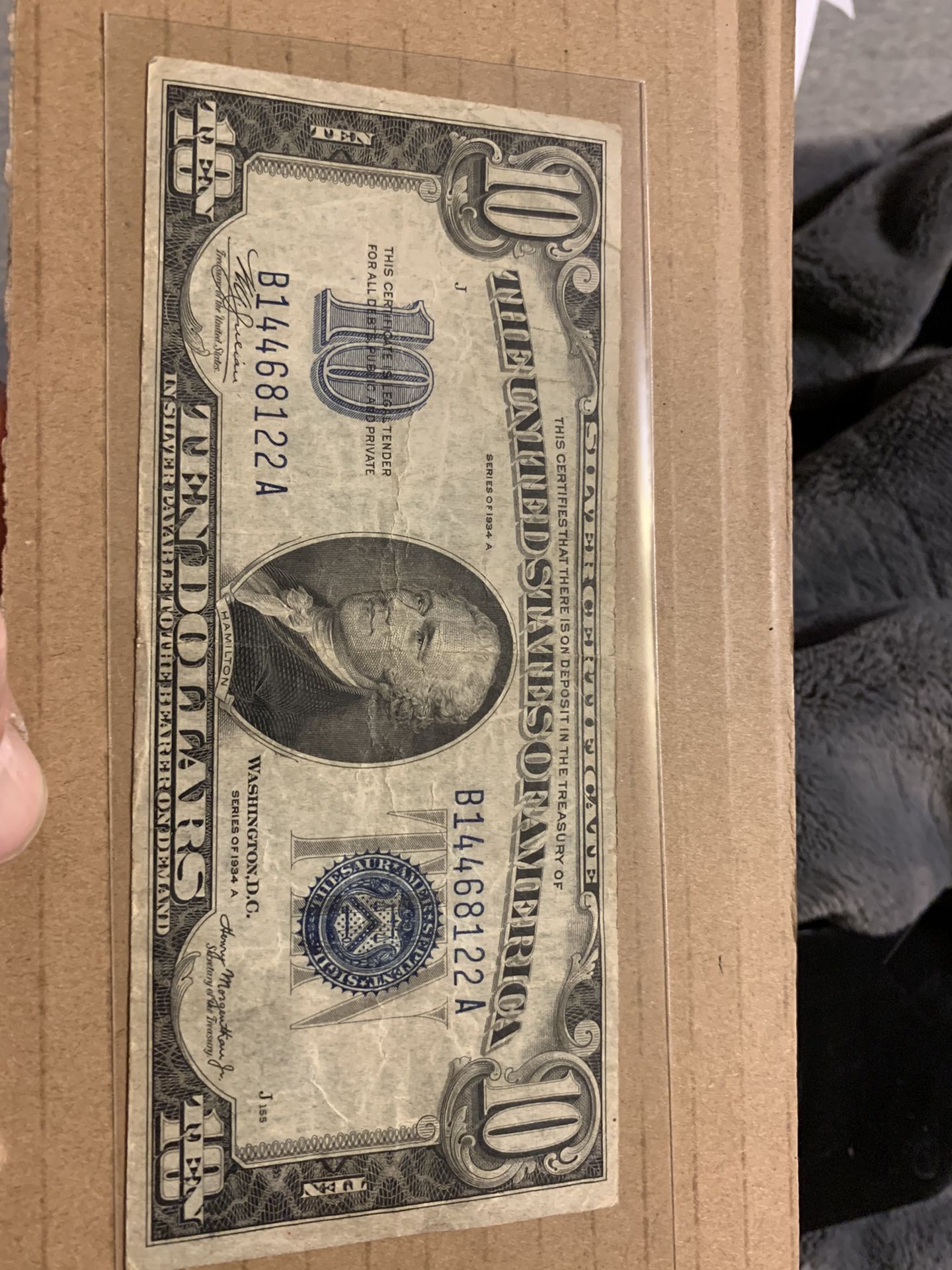 $10 1934 A Silver Certificate (vf) Blue Seal Rare Note 