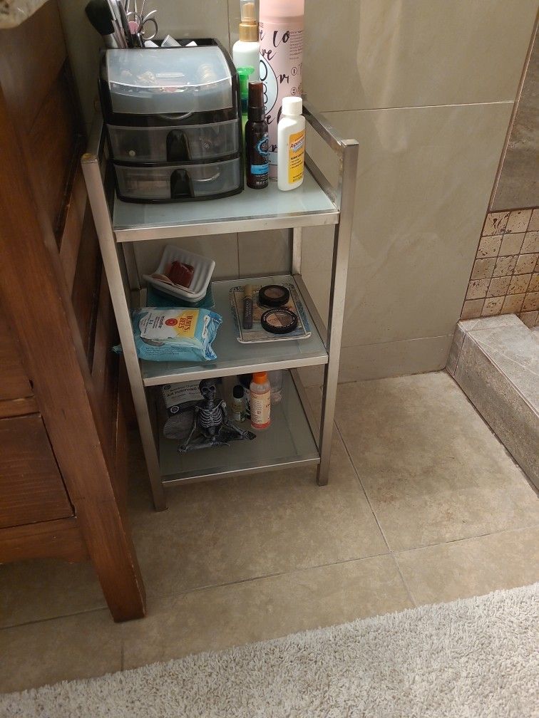 Metal Shelving Table With Frosted Glass Shelves