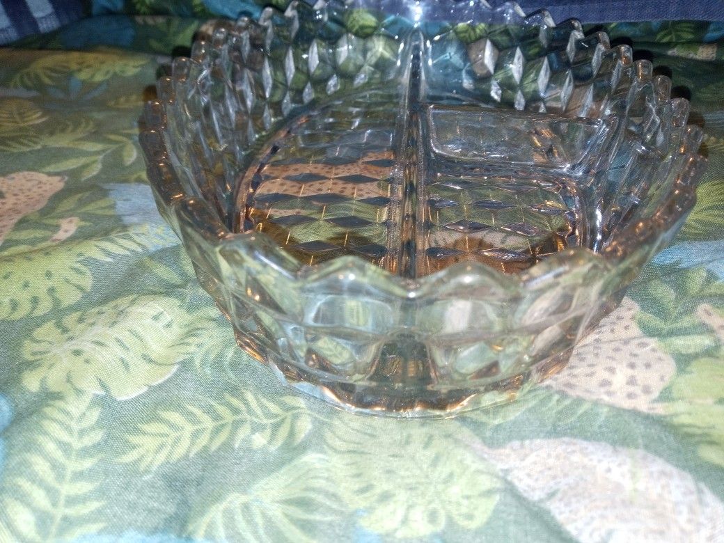 Glass Crystal Three Slot Candy Dish