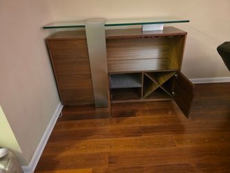 Modern Walnut Bar Cabinet with Glass Top