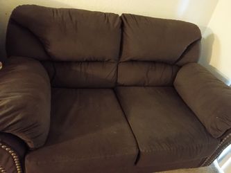 Brown Microfiber Loveseat with Nailhead Trim