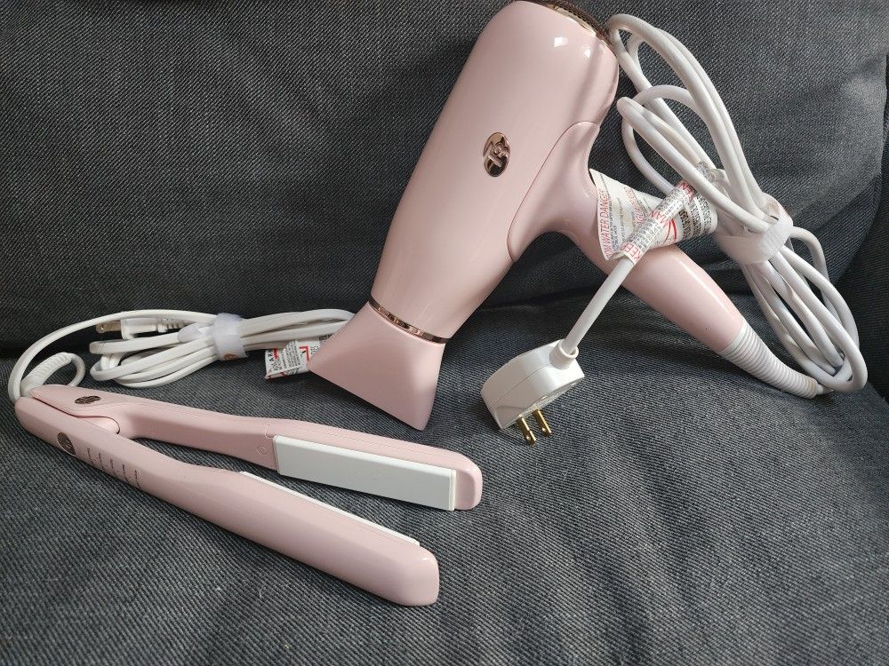 T3 Featherweight 3i Hair Dryer, and T3 SinglePass Ceramic 1 inch Straightening & Styling Iron, Pink