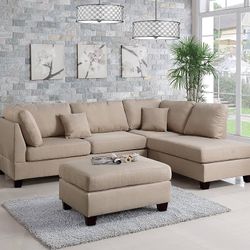 Beige Sofa Sectional w/ Ottoman 