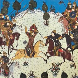 SHAHNAMEH OF BAYSUNQUR c 1430 Original 50’s Vintage Fine Art Combat Print Poster Collectible Italy Printed Ephemera HILLCREST