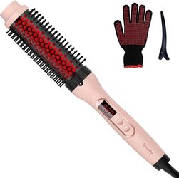 new Infrared Thermal Brush, Dual Voltage Negative Ions Heated Round Brush, 1 1/2 Inch Straightener & Curling Iron Brush 2 in 1, Dual PTC Non-Blowing T