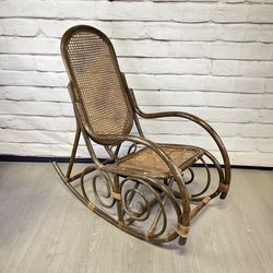 Vintage Cane Rattan Bamboo Rocking Chair