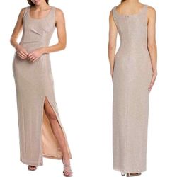 Gold Maxi Glitter Knit Gown 12 Champagne