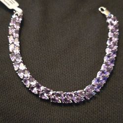 Amethyst Pear Tennis Bracelet 925 White Gold Plated 7.25 in Prong Setting