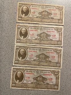 4x 1970 Banco de Mexico 100 Pesos Banknotes