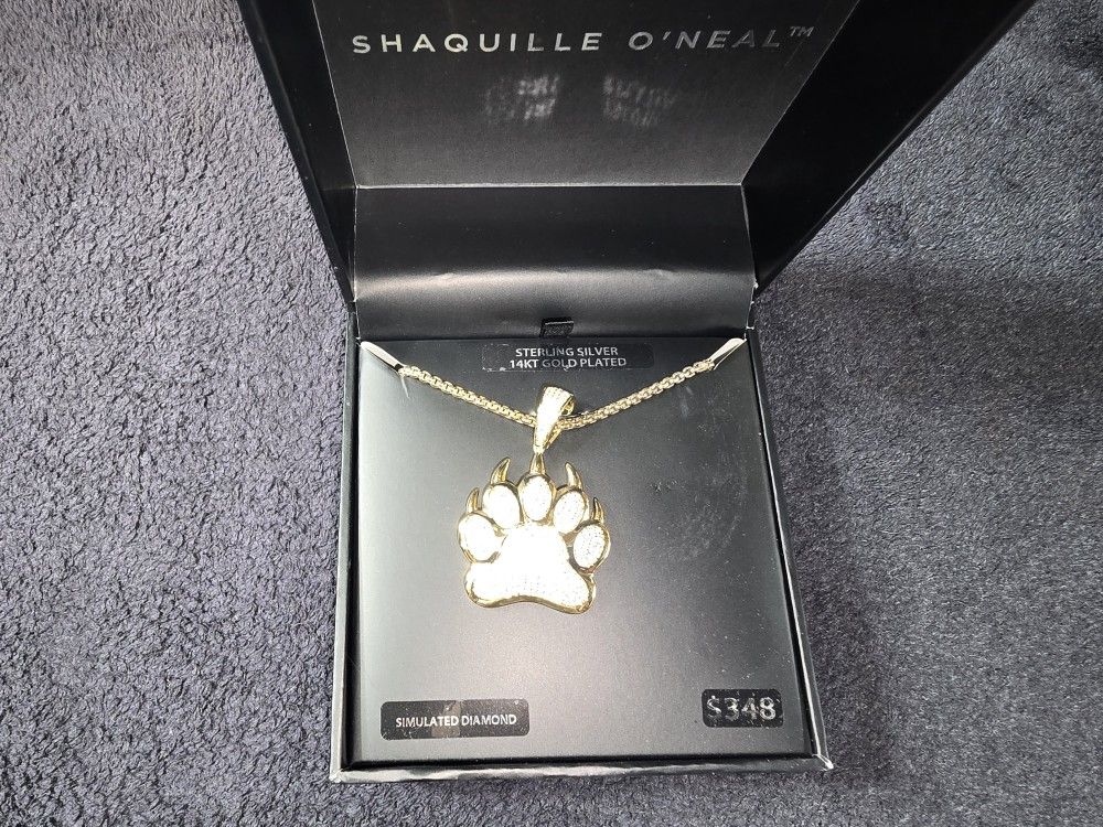 Shaquille O Neal Men S Simulated Diamond Yellow Gold Plated Sterling Silver Paw Necklace 24 Chain