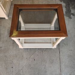 Coastal End Table with Cane Shelf & Glass Top (Tommy Bahama Style)