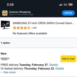 SAMSUNG 27-Inch CRG5 240Hz Curved Gaming Monitor 