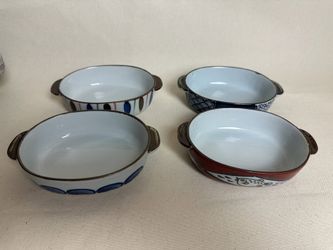 Vintage Japanese Hand-Painted Gratin Dishes – Mixed Set of 4
