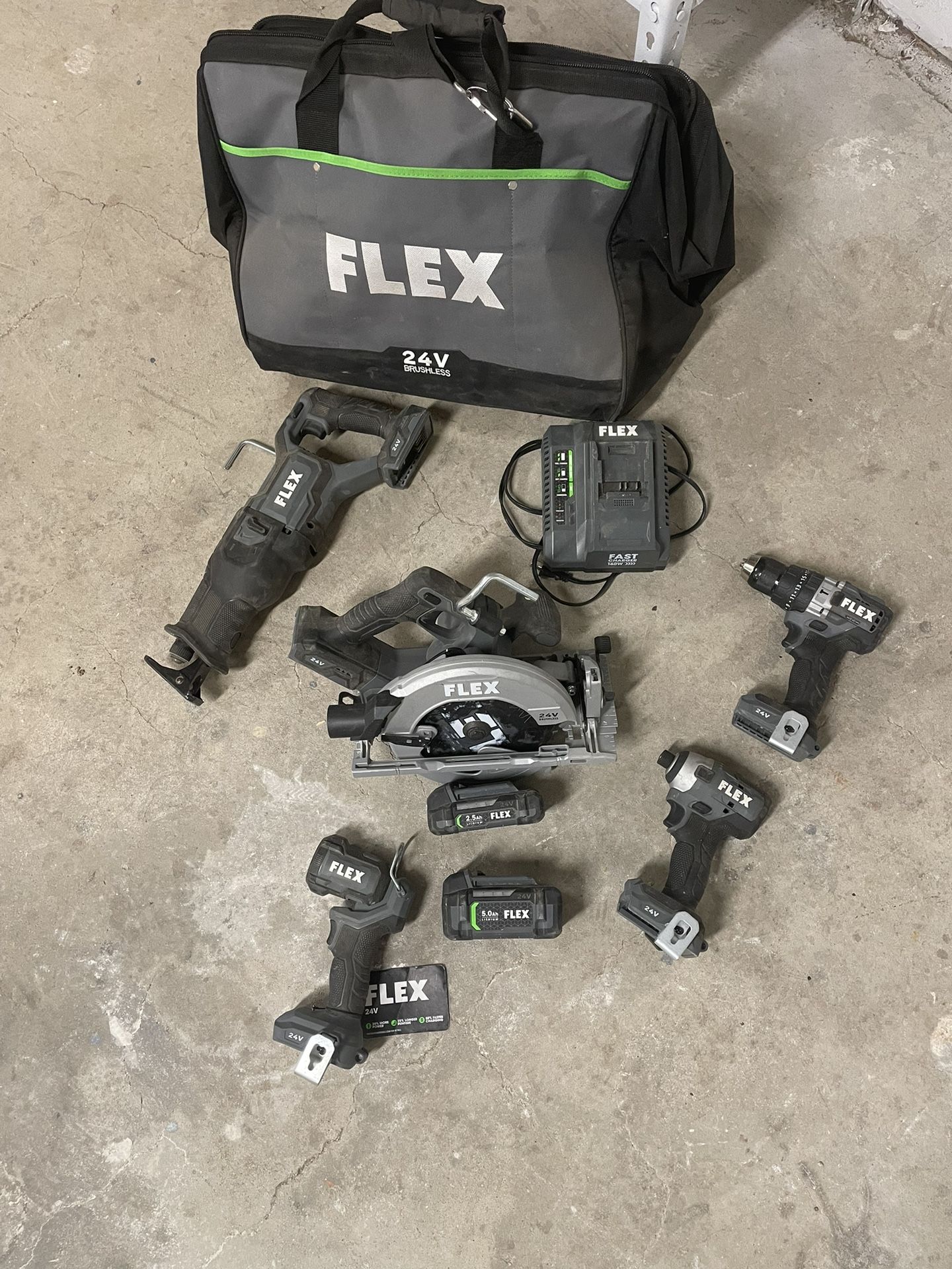 FLEX -5 Tool Brushless Power Tool Combo Kit with Soft Case (Li-ion Batteries Included and Charger Included)