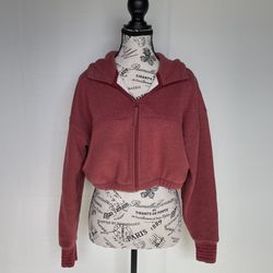 Lorna Jane thick fleece cotton blend cropped zip hoodie sweater size S small
