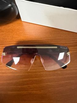 Chanel Rimless Shield Sunglasses with Crystal Bar