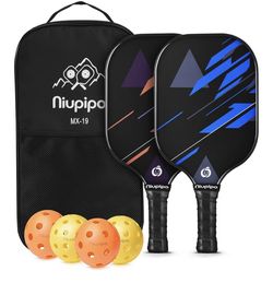 Pickleball Paddles Set of 2, USAPA Approved Fiberglass Pickleball Paddle Set with Balls and Bag
