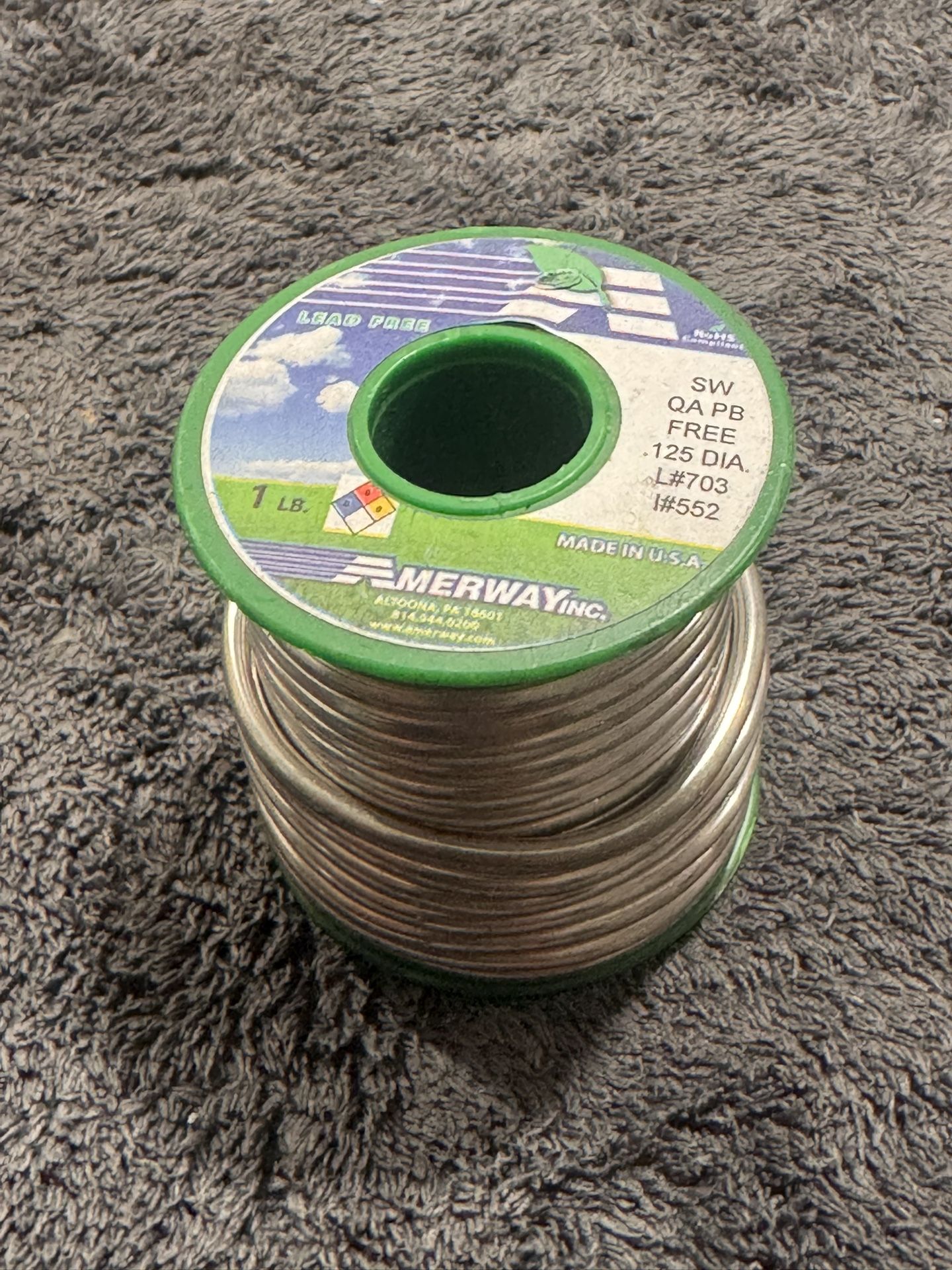 Amerway I#552: 1 lb. Spool .125" Dia. Lead-Free Solder Solid Wire Fe)
