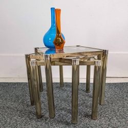 Set of 3 MCM Little Milo Baughman Style Brass Coffee / End Tables