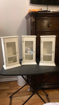 Set of 3 White Wood Display Cabinets