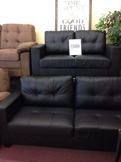 Brand New Black Sofa Loveseat In Durable Faux Leather $50 Down Takes It Home Today!