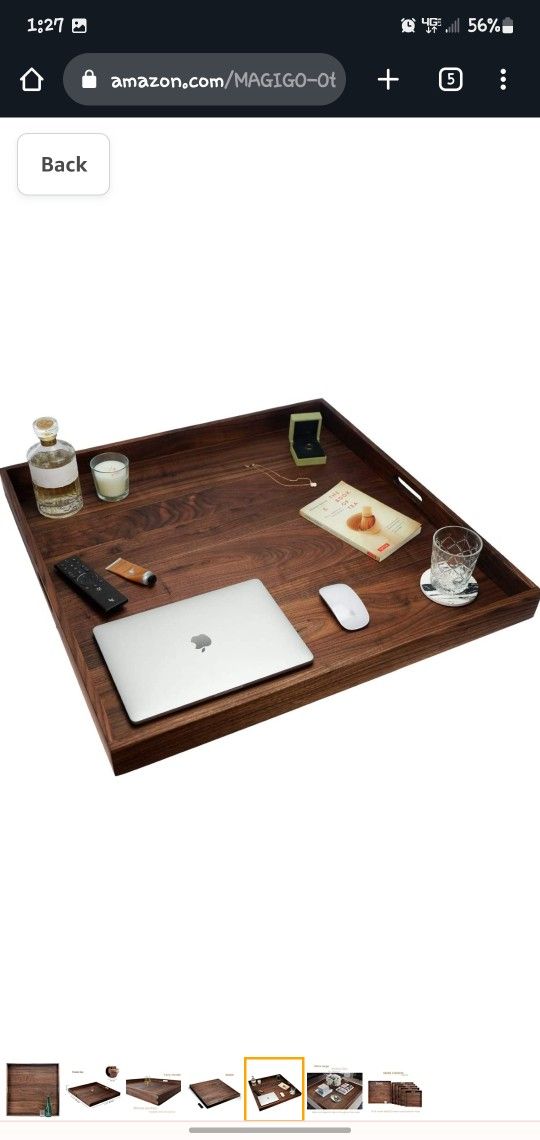 MAGIGO 30 x 30 Inches Extra Large Square Black Walnut Wood Ottoman Tray with 2.5